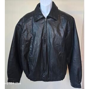 Gianni Collani Black Leather Insulated Bomber Jacket Quilted Lining Men's L